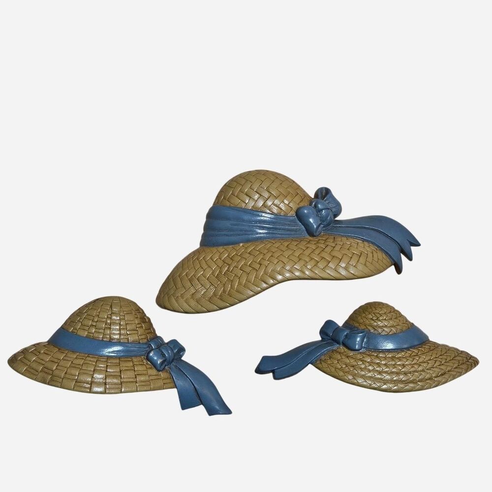 vintage cottagecore grandmacore plastic straw hats wall decor